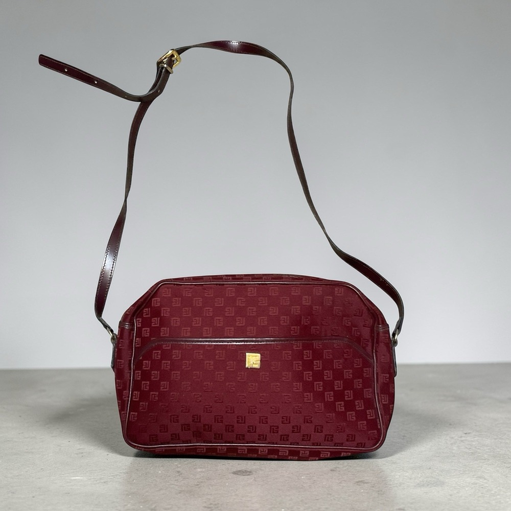 Vintage Pierre Balmain Shoulder/Crossbody Bag‎ Rich Burgundy  All Over Monogram